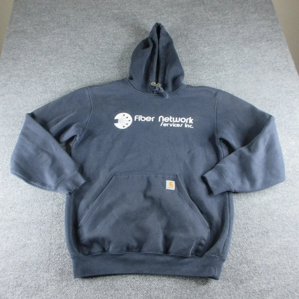 Carhartt Hoodie Mens Medium Blue Pullover Fleece Sweatshirt Cotton Workwear K121